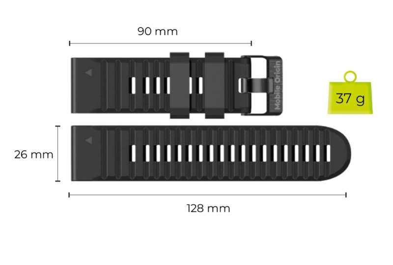 Mobile Origin Easy Strap Silicone ES2 Quick Fit for Garmin 26mm Black