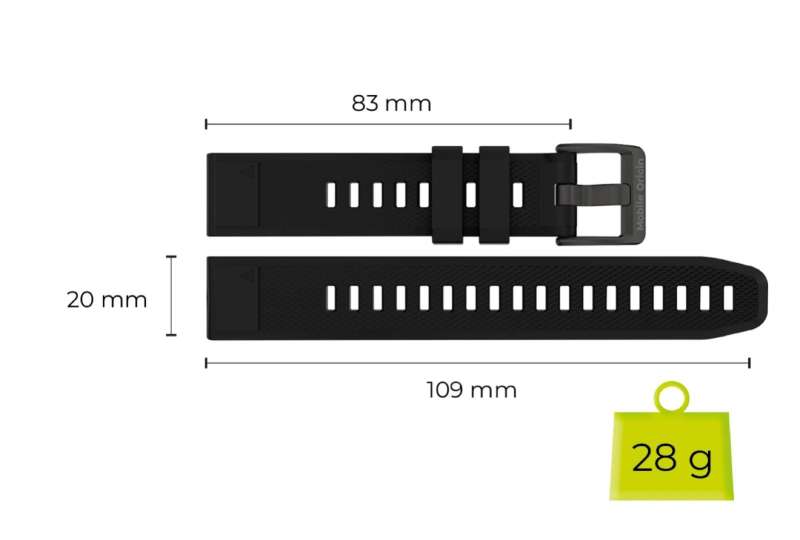 Mobile Origin Easy Strap Silicone ES1 Quick Fit for Garmin 20mm Black