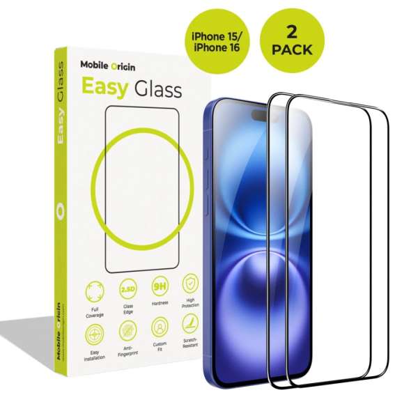 Mobile Origin EasyGlass for iPhone 15/iPhone 16 2 pack