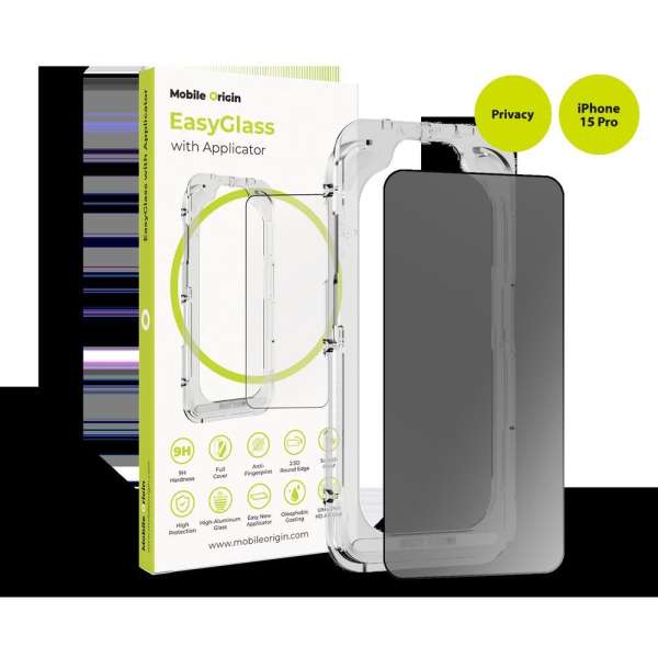Mobile Origin EasyGlass Privacy with Applicator for iPhone 15 Pro
