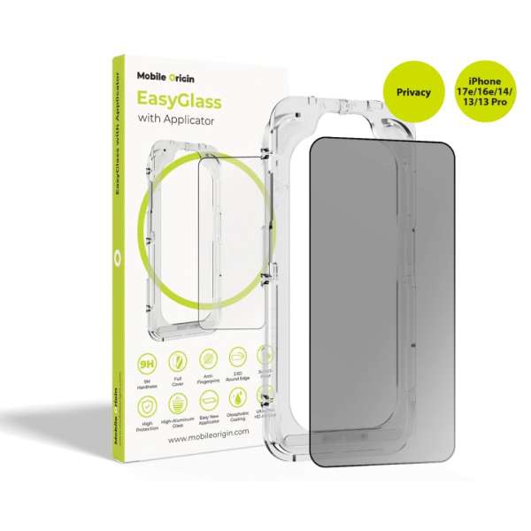 Mobile Origin EasyGlass Privacy with Applicator iPhone 17e/16e/14/13/13 Pro