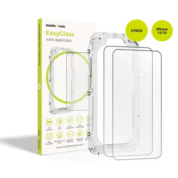 Mobile Origin EasyGlass with Applicator for iPhone 15/16 2 pack