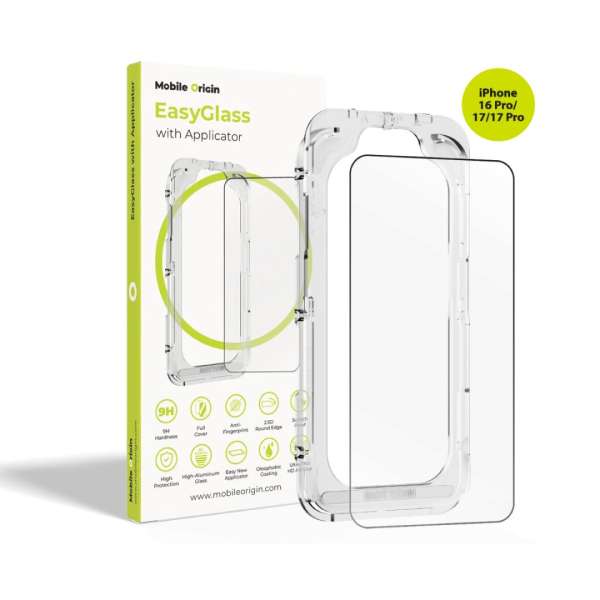 Mobile Origin EasyGlass with Applicator for iPhone 16 Pro/17/17 Pro
