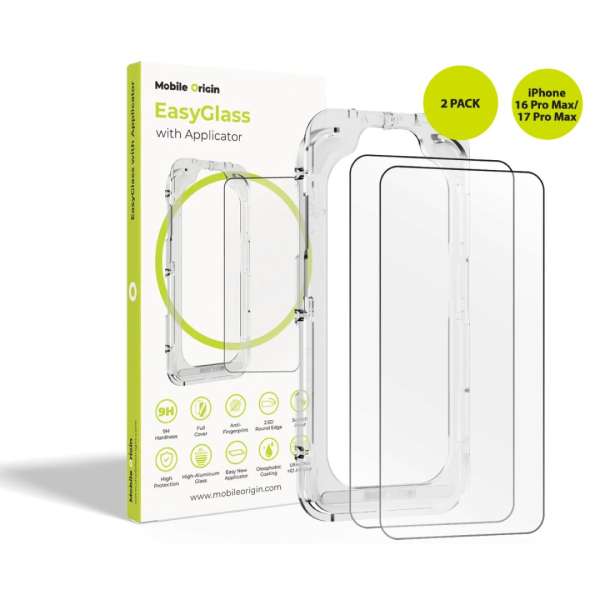 Mobile Origin EasyGlass with Applicator for iPhone 16 Pro Max/17 Pro Max 2pack