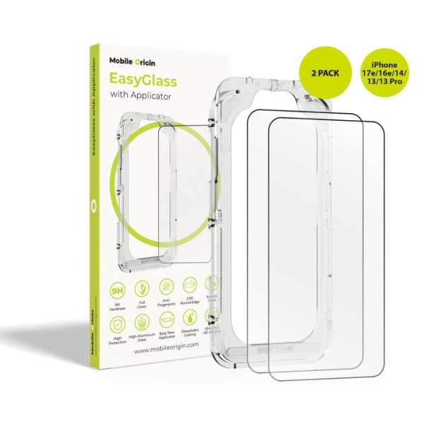 Mobile Origin EasyGlass with Applicator for iPhone 17e/16e/14/13/13 Pro 2 pack