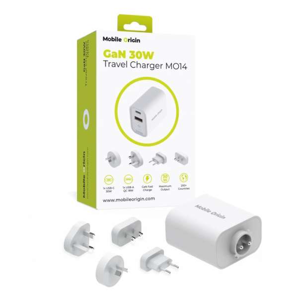 Mobile Origin GaN 30W Travel Charger MO14, EU,USA,UK,AUS