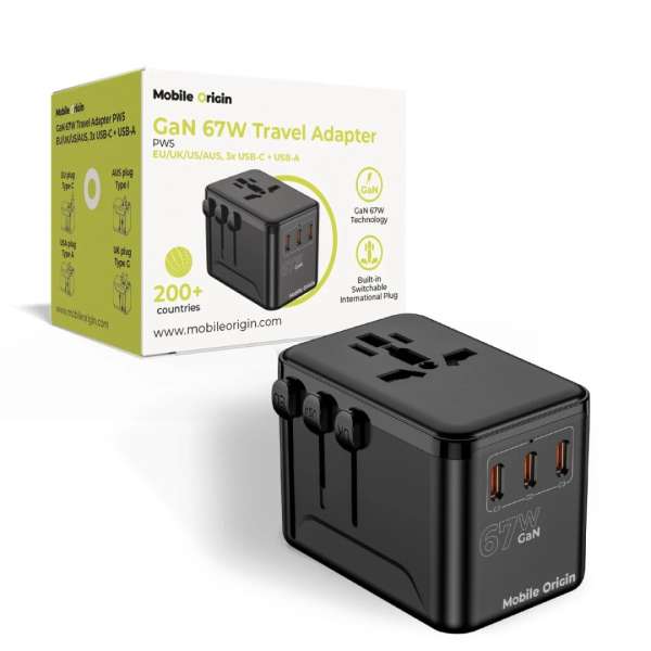 Mobile Origin GaN 67W Travel Adapter PW5 EU/UK/US/AUS, 3x USB-C + USB-A