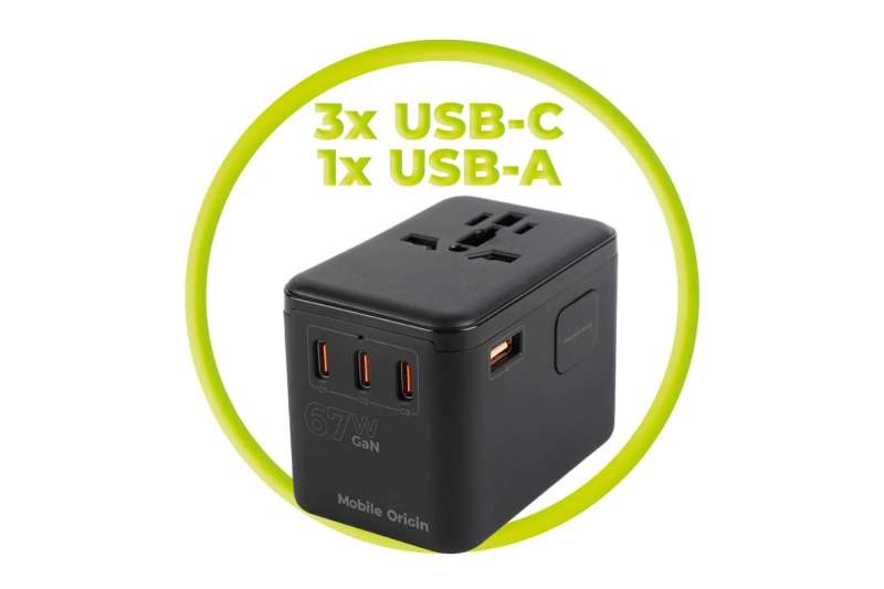 Mobile Origin GaN 67W Travel Adapter PW5 EU/UK/US/AUS, 3x USB-C + USB-A