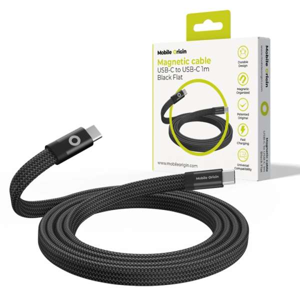 Mobile Origin Magnetic Flat Patented Original Cable USB-C to USB-C 1m Black