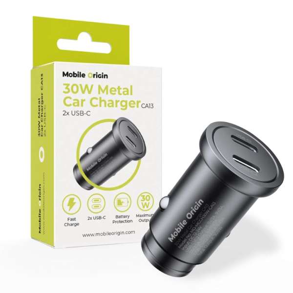 Mobile Origin Metal Car Charger 30W CA13, 2x USB-C Black