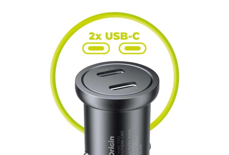 Mobile Origin Metal Car Charger 30W CA13, 2x USB-C Black