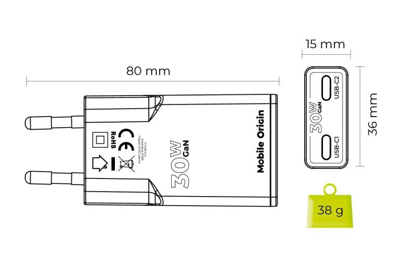 Mobile Origin MO18 - Dual USB-C GaN 30W Slim Charger