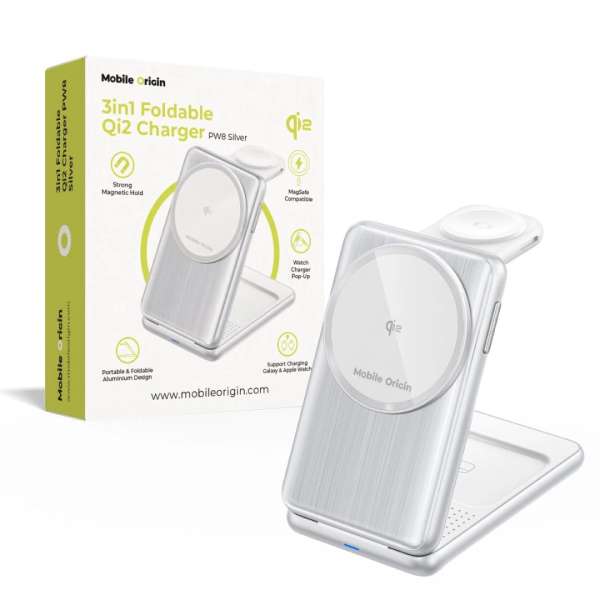 Mobile Origin 3in1 Foldable Qi2 Charger PW8 Silver