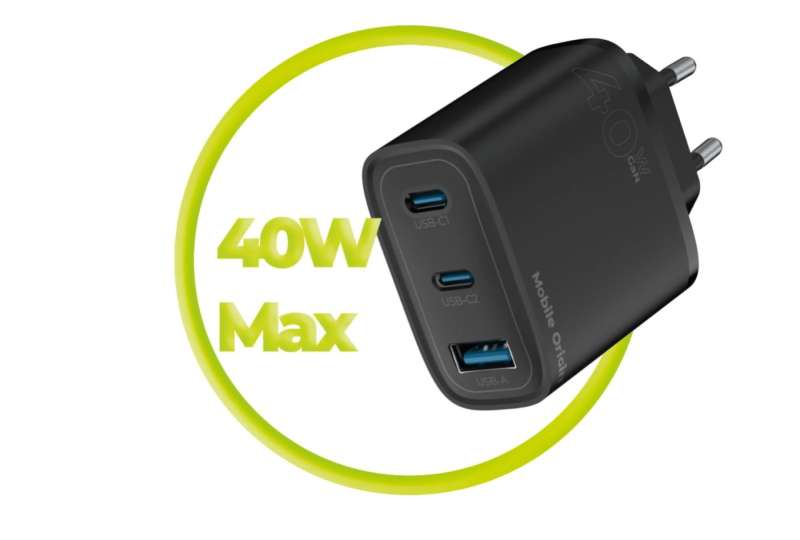 Mobile Origin Mobile Origin GaN 40W Wall Charger MO13, black 1 USB-A + 2 USB-C Black