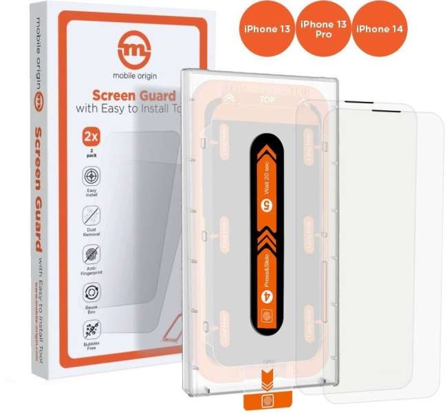 Mobile Origin Screen Guard iPhone 14/13/13 Pro/16e with easy applicator 2 pack