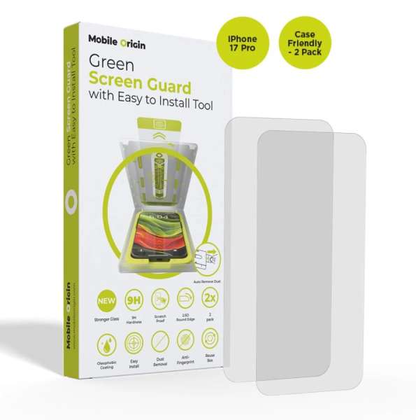 Mobile Origin Screen Guard with easy applicator case friendly for iPhone 17 Pro 2 Pack