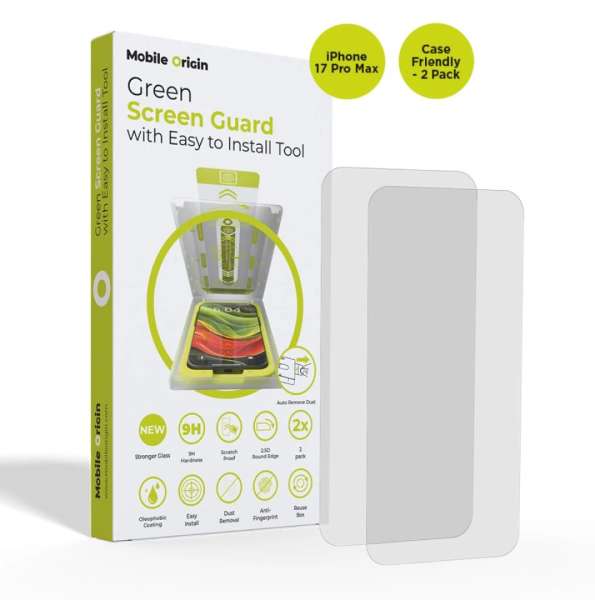 Mobile Origin Screen Guard with easy applicator case friendly for iPhone 17 Pro Max 2 Pack