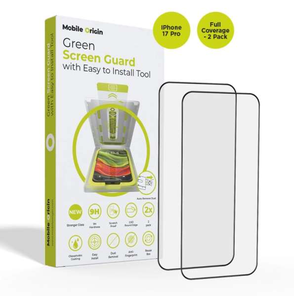 Mobile Origin Screen Guard with easy applicator full coverage for iPhone 17 Pro 2 Pack