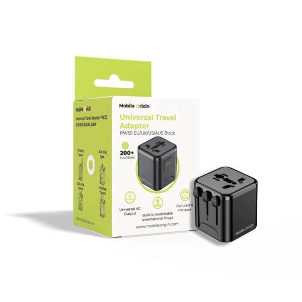 Mobile Origin Universal Travel Adapter PW30 EU/UK/US/AUS Black