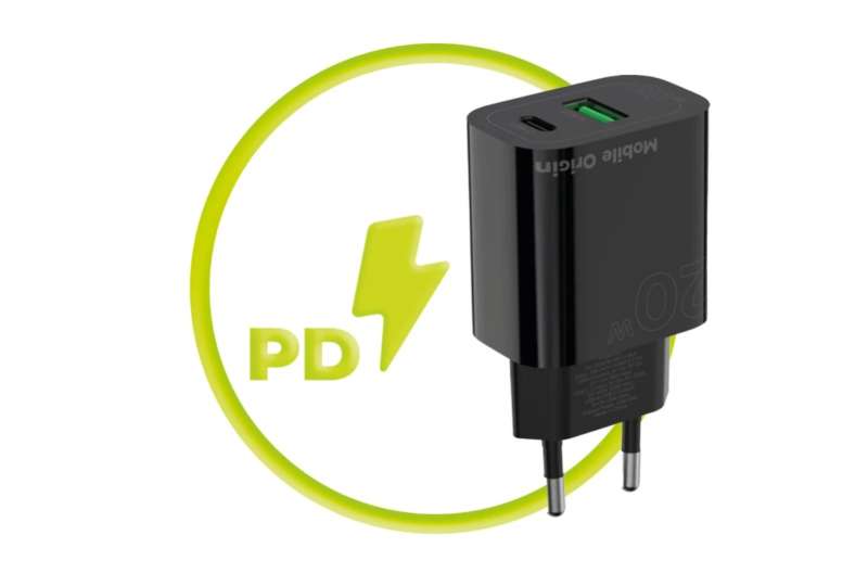 Mobile Origin Wall Charger MO12 PD20W - USB-A + USB-C Black