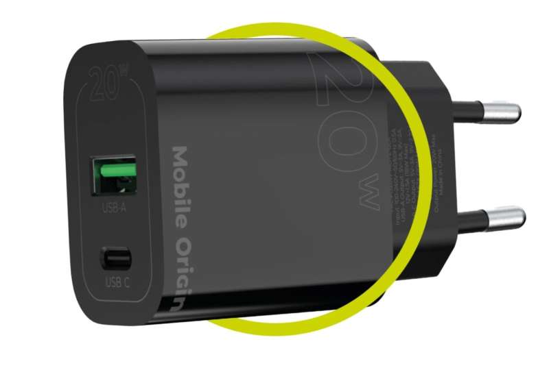 Mobile Origin Wall Charger MO12 PD20W - USB-A + USB-C Black