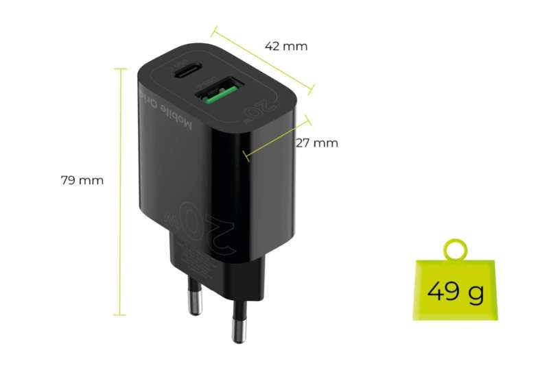 Mobile Origin Wall Charger MO12 PD20W - USB-A + USB-C Black