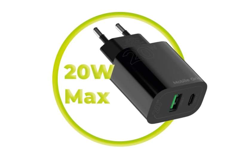 Mobile Origin Wall Charger MO12 PD20W - USB-A + USB-C Black