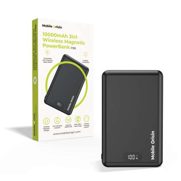 Mobile Origin Wireless Metal Slim 10000mAh PowerBank Black