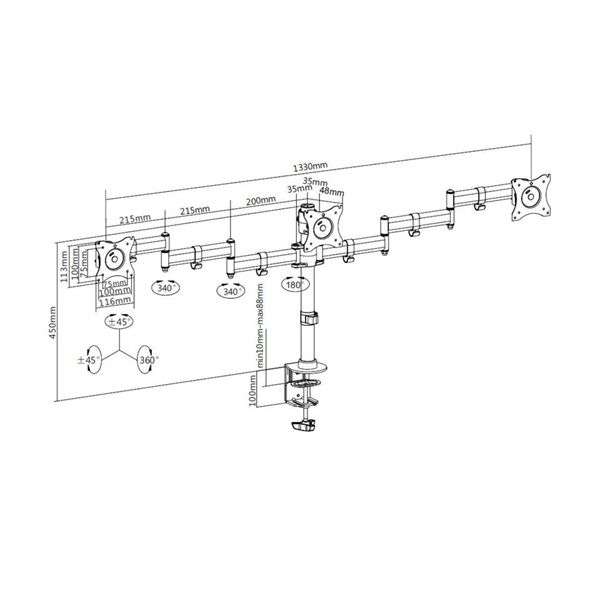 Multibrackets M Deskmount Basic Triple 15-24" Black