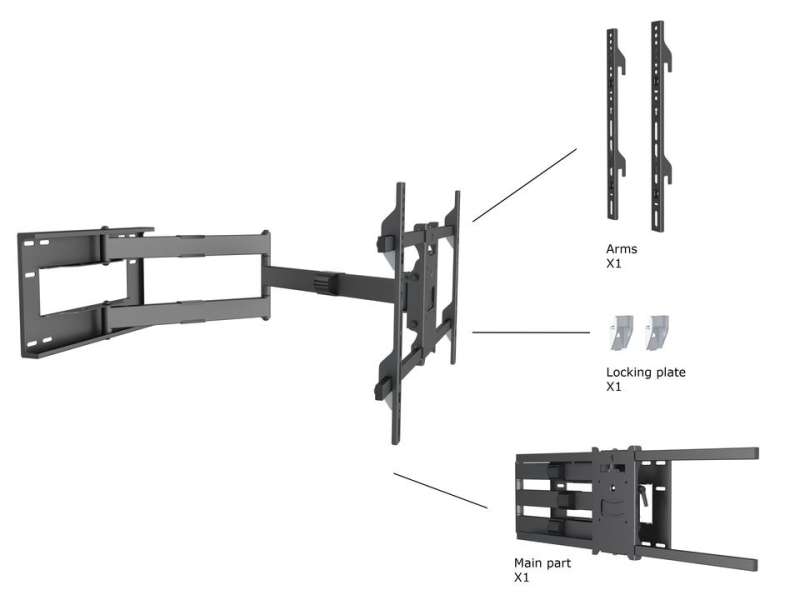 Multibrackets M Universal Long Reach Arm 1010mm HD Single 42-75" Black
