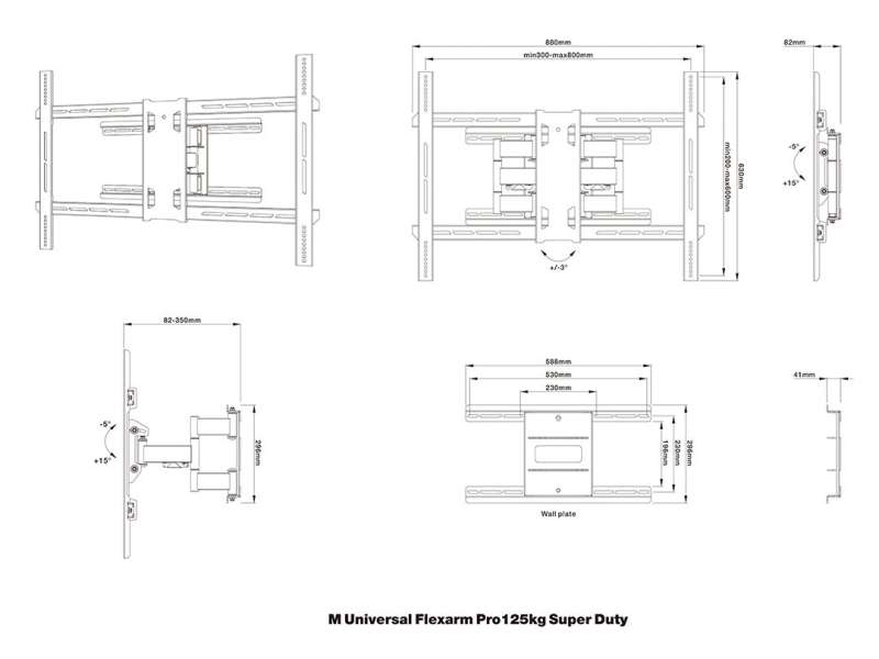 Multibrackets Universal Flexarm Pro 125kg Super Duty 55"-110" Black