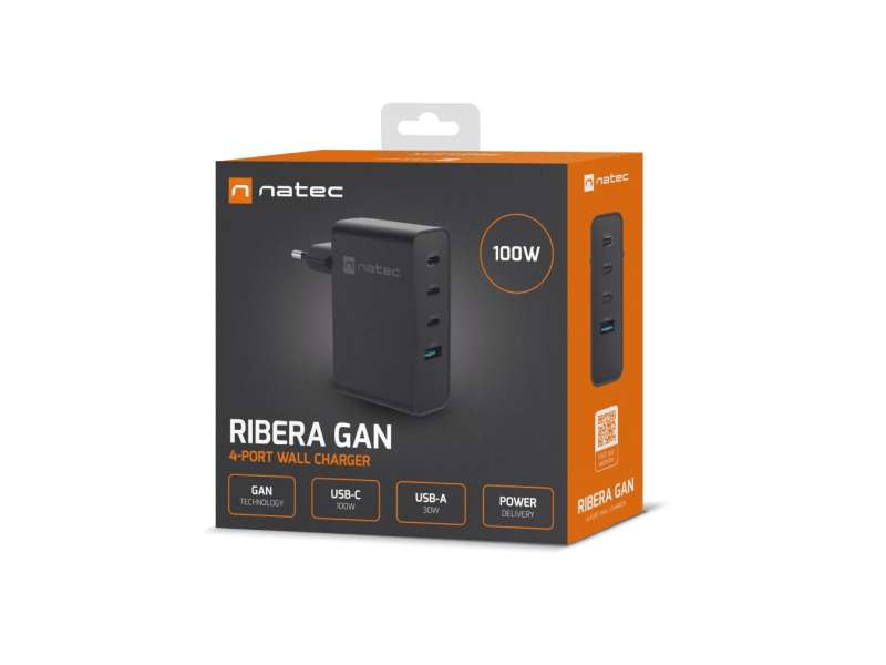 natec Ribera Gan 4-port Wall Charger Black