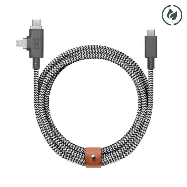 Native Union Belt Duo Pro USB-C to USB-C, Lightning cable 2,4m Zebra