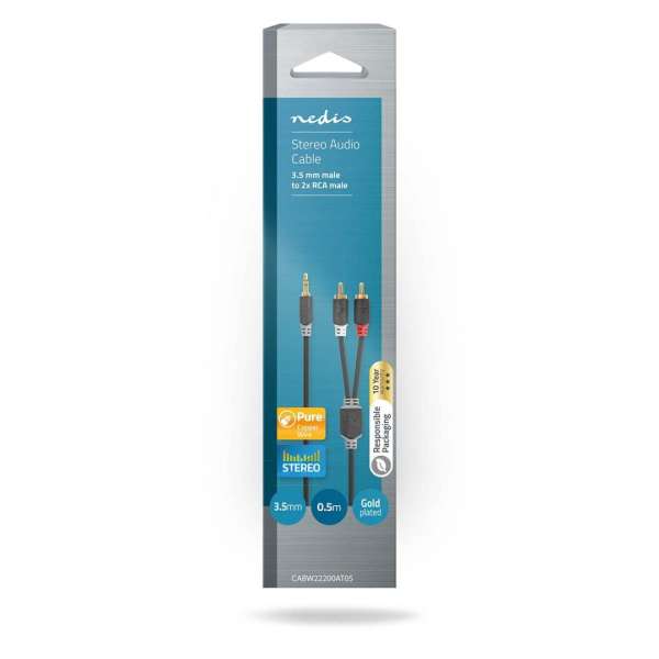 Nedis 3,5mm Male to 2x rca Male 0,5m Stereo Audio Cable
