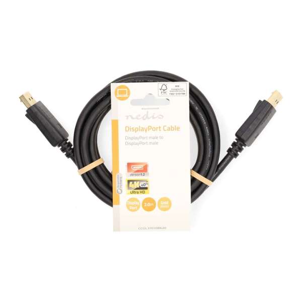 Nedis DisplayPort Male to DisplayPort Male 4K@60Hz Gold Plated 2m Black