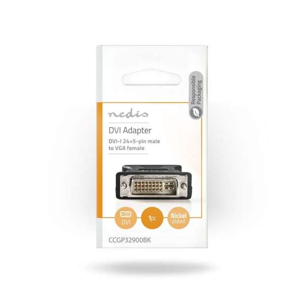 Nedis DVI-I 24+5-Pin Male - VGA Female Black