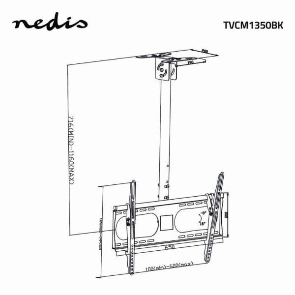 Nedis Full Motion TV Ceiling Mount 42"-65" Black