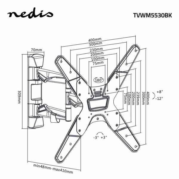 Nedis Full Motion TV Wall Mount 23"-55" Black