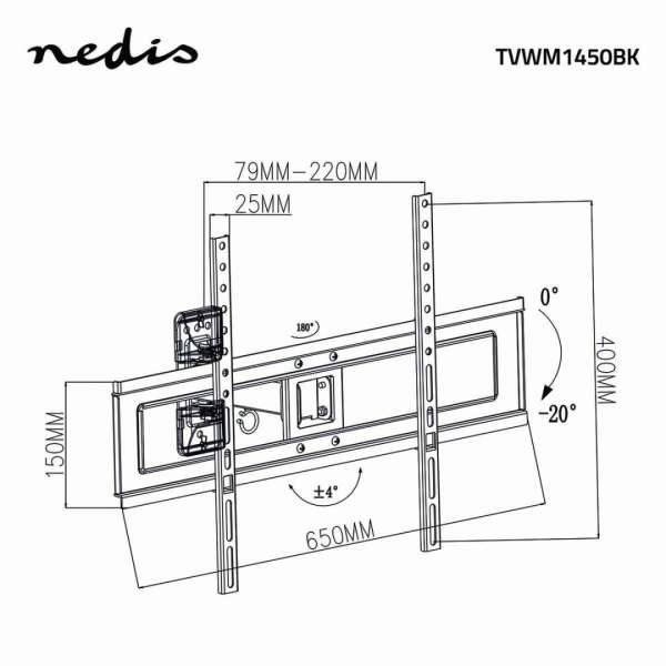 Nedis Full Motion TV Wall Mount 37"-70" Black
