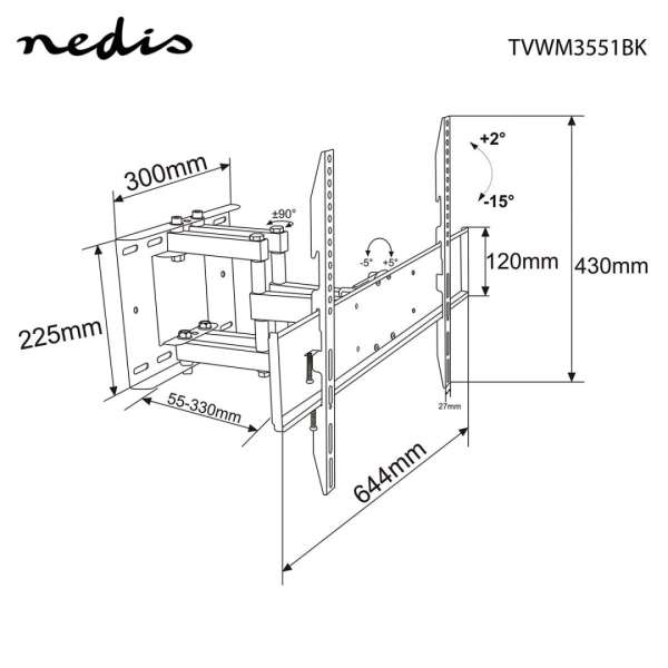 Nedis Full Motion TV Wall Mount 37"-80" Black