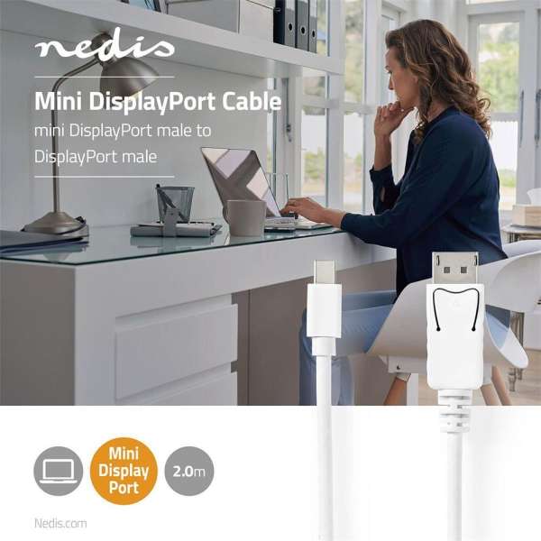 Nedis Mini DisplayPort Male - DisplayPort Male Cable 2m White