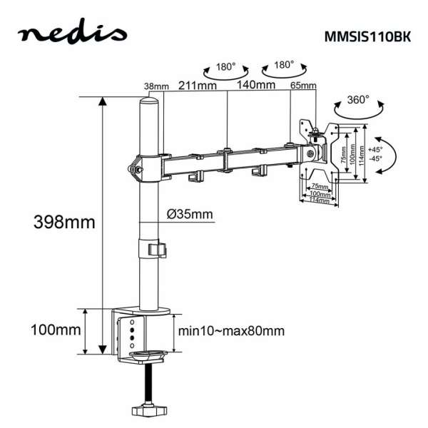 Nedis MMSIS110BK Desk Monitor Mount 15-32" Black