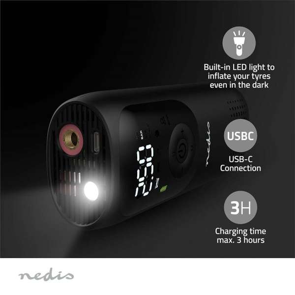Nedis PAAC10BK Rechargeable Air Compressor