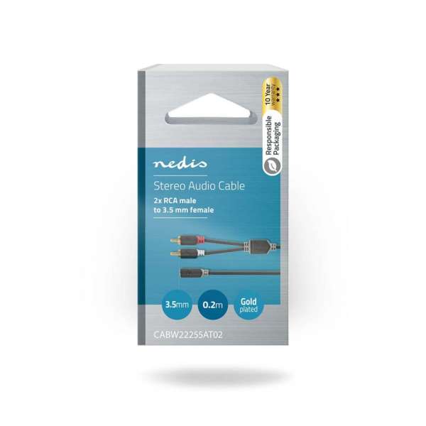 Nedis Stereo Audio Cable 2x RCA Male to 3.5 mm Female 0,2m Black