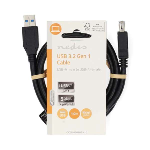 Nedis USB-A Male to USB-A Female 5Gbps USB Cable 1m Black