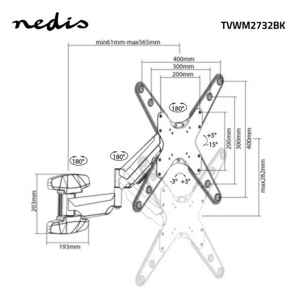 Nedis Vertical TV Wall Mount 23"-55" Black