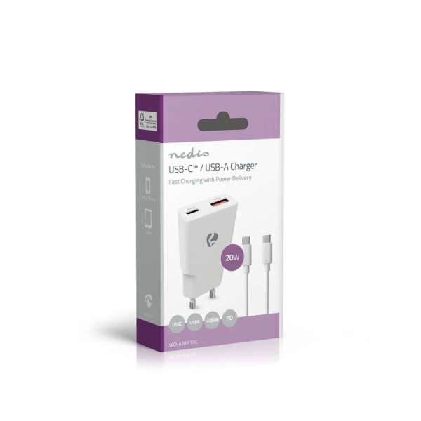 Nedis Wall Charger 20W PD 3.0 with 1,5m USB-C cable White