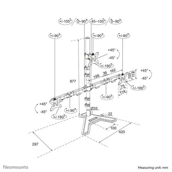 Neomounts DS45-600BL2-1 Triple monitor stand 10-32" Black