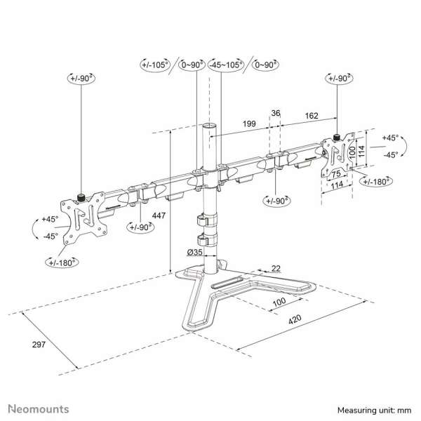 Neomounts DS45-600BL2 Dual monitor stand 10-32" Black