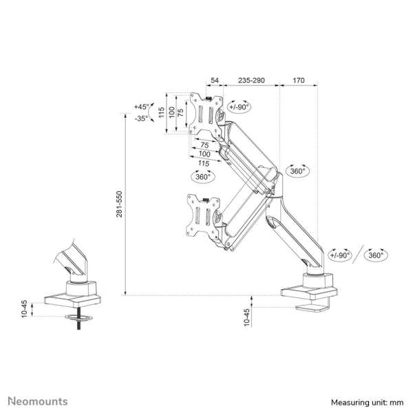 Neomounts DS70-450WH1 Monitor Arm 17"-42" White